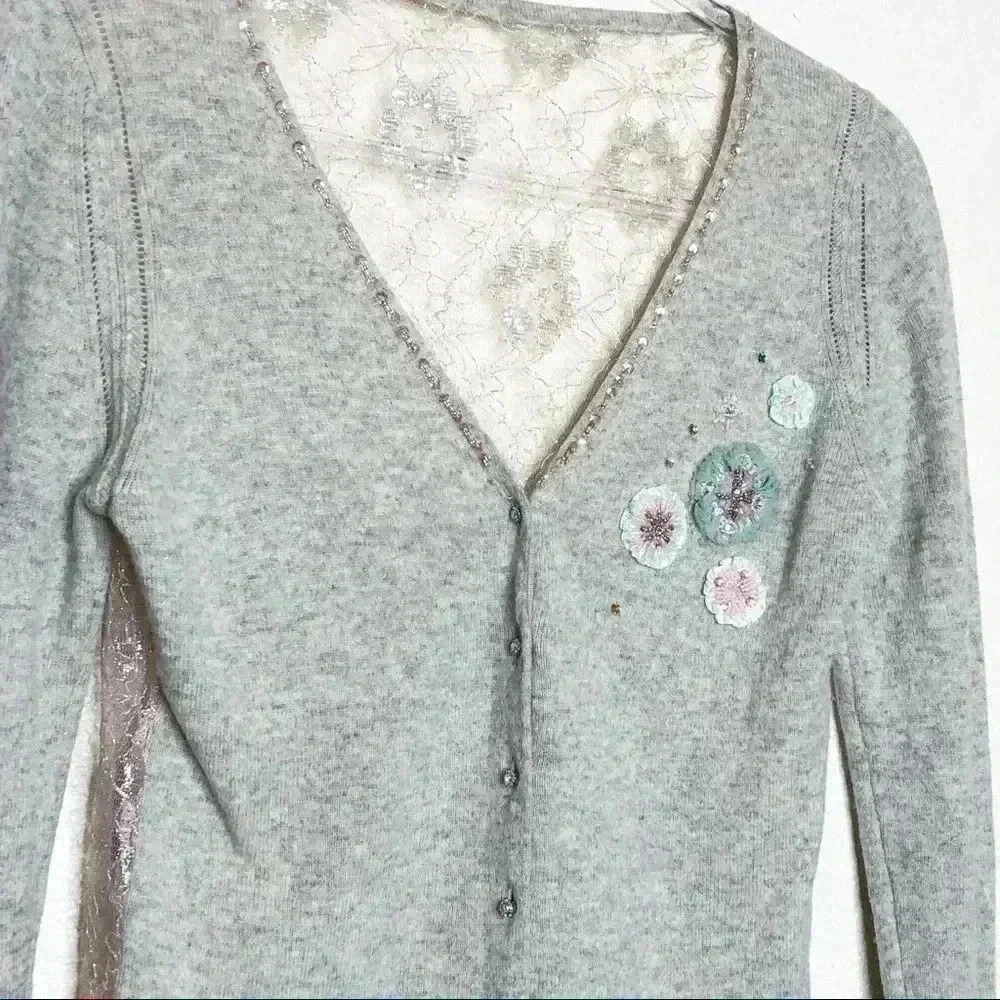 Cashmere and Lace Grey Blushed Pink Cardigan - Picture 2 of 12